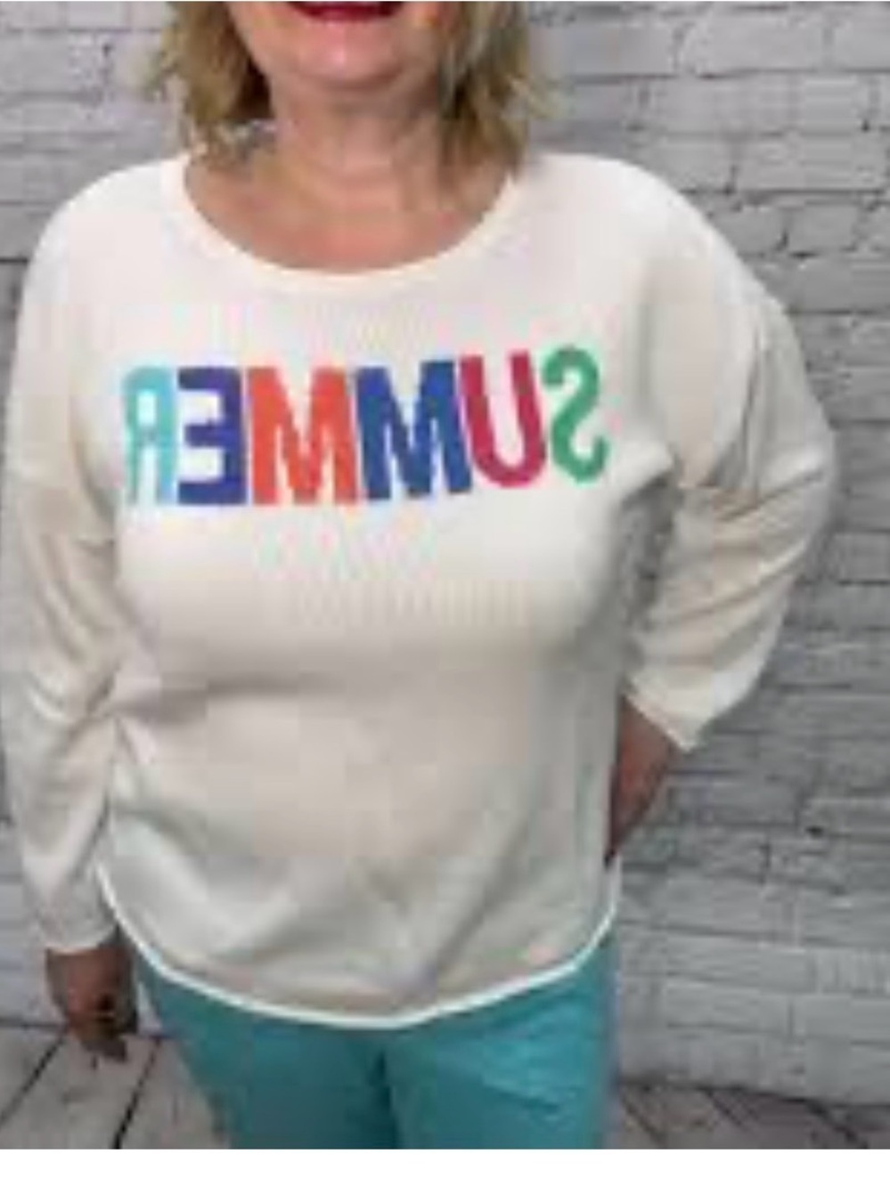 Escape by Habitat Women’s white 'SUMMER' Graphic Crewneck Sweater - sz sm
